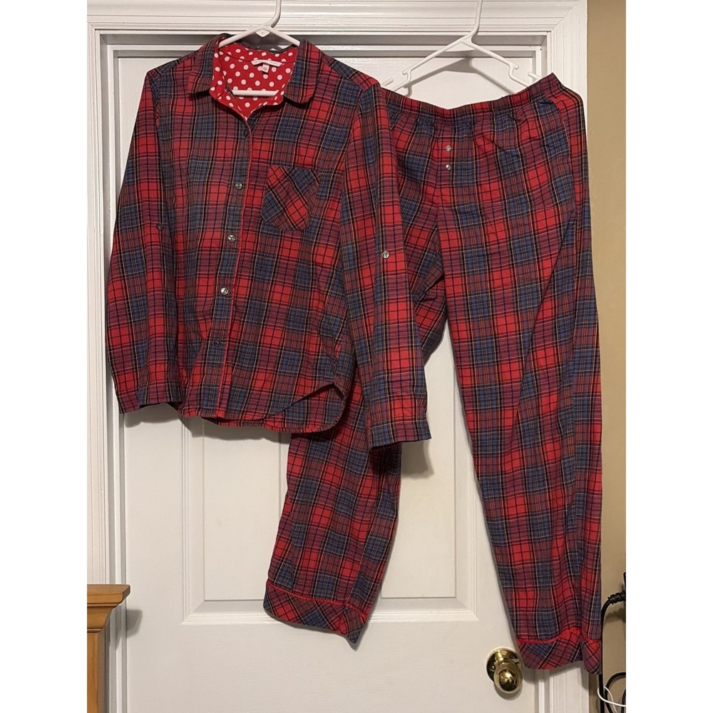 Victorias Secret Long Sleeve Pajama Set Women's Size Small Red Red Plaid, Winter